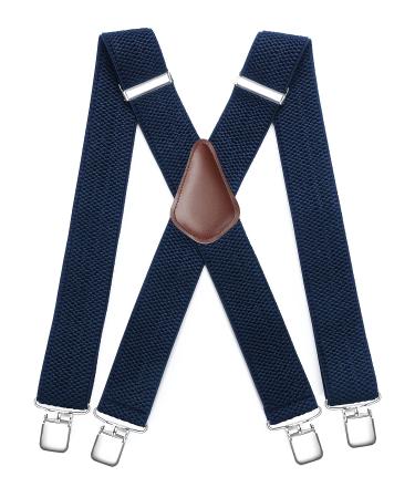 Hisdering braces for men 5cm wide with very strong 4 metal clip x-shape men's braces long unit size for men and women adjustable and elastic navy blue 1