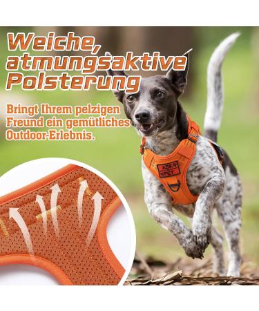 Rabbitgoo Adjustable Tactical Dog Harness for Small Dogs - Durable Anti-Train with Handles & Metal Buckles - Orange (Size S) - Buy Online on GoSupps.com