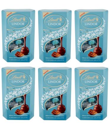 Lindt Lindor Caramel Lot of 6 chocolats à salade au chocolat au lait et cristaux de sel avec remplissage caramel salé doux 200 g