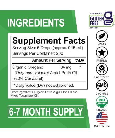 Oregano Oil Organic Liquid Drops - 6 Month Supply Organic Oil of Oregano Drops Liquid Tincture Extract Cleanse Detox Immune Support Digestive Gut Health - Pure Vegan Non-GMO Herbal Tincture 1 oz - Buy Online on GoSupps.com