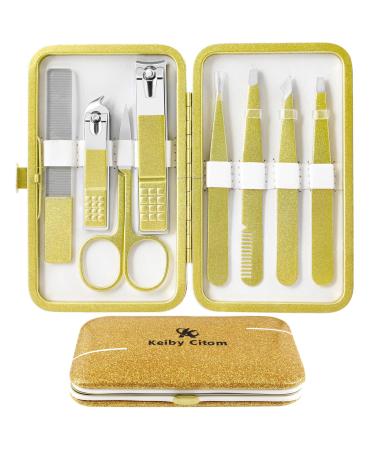 Tweezers Set for Facial Hair Removal Women 8Pcs Precision Eyebrow Tweezers Nail Clipper Set Eyebrow Plucker Men for Ingrown Hair Removal (Champagne Colour)