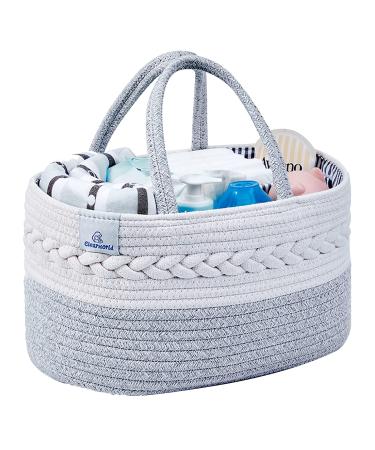 Clearworld Baby Diaper Caddy Organizer - 100% Cotton Rope Nursery Storage Bin for Changing Table and Car,Portable Diaper Caddy Basket for Boys and Girls (Grey)