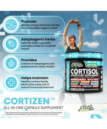 Clean Nutra Cortisol Supplements For Women | Maca Root Ashwagandha Cortisol Detox Manager Reducer + Slippery Elm Fenugreek Lions Mane Shilajit Rhodiola Sea Moss Tongkat Ali Cordyceps Ginseng Beet Root 1 - Buy Online on GoSupps.com
