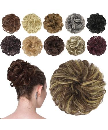 FESHFEN Messy Bun Hair Piece Hair Bun Scrunchies Synthetic Wavy Curly Chignon Ponytail Hair Extensions Thick Updo Hairpieces for Women Girls Kids 1PCS Blonde Highlighted Medium Brown 38 g (Pack of 1) 86H10# Blonde Highlighted Medium Brown