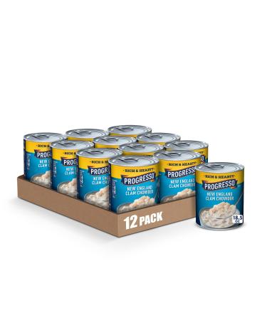Progresso Rich & Hearty, New England Clam Chowder Soup, Gluten Free, 18.5 oz. (Pack of 12)