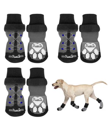 Eyein Anti-Slip Dog Socks Paws Stop Licking - 3 Pairs Thick Dog Socks with Grips & Adjustable Strap for Hardwood Floor Indoor Walking Dog Socks Injured Paw Protector for Puppy Small Medium Large Dogs M Black(pack of 6)