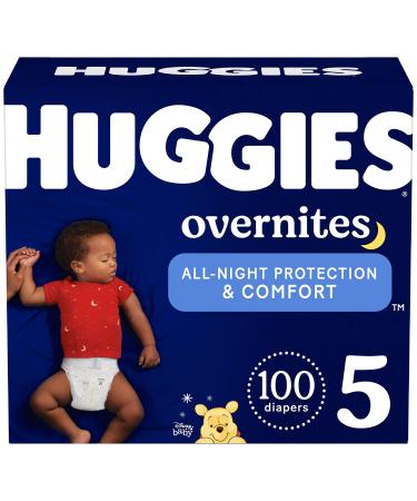 Overnight Diapers Size 5 (27+ lbs), 100 Ct, Huggies Overnites Nighttime Baby Diapers Size 5 (100 Count)