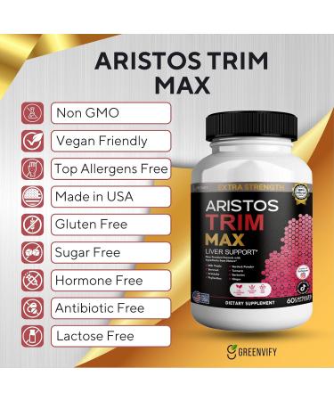 GREENVIFY Aristos Trim Max Liver Support Extra Strength 60 Veggie Capsules 30 Servings with Milk Thistle Beetroot Artichoke (2) - Buy Online on GoSupps.com