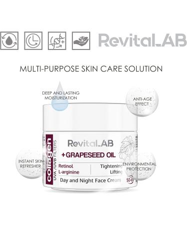 RevitaLAB - Moisturizing and anti-aging collagen day and night cream enriched with hyaluronic acid L-arginine retinol and UVA/UVB filter for people aged 50 to 65 50 ml (pack) - Buy Online on GoSupps.com
