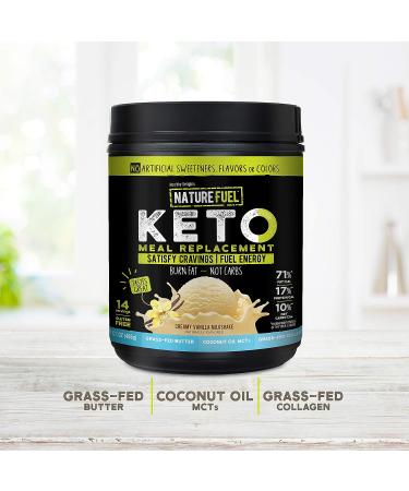Nature Fuel Keto Meal Replacement Powder - Gluten Free with Coconut Oil MCTs and Grass-Fed Butter - Creamy Vanilla Milkshake - 14 Servings - 17.1 Fl Oz - Buy Online on GoSupps.com