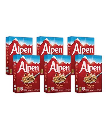Alpen Original Muesli Swiss Style Cereal 14 oz Box (Pack of 6) | Non-GMO, Heart Healthy, Kosher, Vegan - Buy Online on GoSupps.com