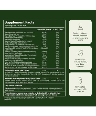 Seed DM-02 Daily Multivitamin - 100% DV Essential Vitamins and Minerals for Women & Men - Helps Fill Daily Nutrient Gaps - Immune Bone Hair Skin & Nails Health - Vegan - 30 Capsules (30-Day Supply) - Buy Online on GoSupps.com