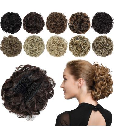 Rose bud Chignon Hairpiece Curly Bun Extensions Scrunchie Updo Hair Pieces Synthetic Combs in Messy Bun Hair Piece for Women 1 Pack M4 Medium Brown