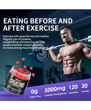 Buy Sugar-Free Creatine Monohydrate Gummies - 5g Per Serving for Muscle Strength & Endurance - 120 Count Mixed Berry - Ideal for Men & Women - Buy Online on GoSupps.com