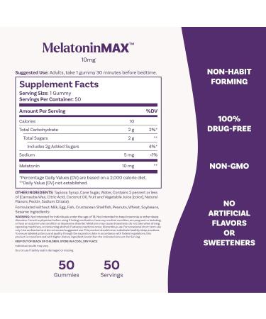 Natrol Melatonin 10mg Sleep Aid Supplement 50 Count MelatoninMax Gummies Blueberry Flavor 10 mg Melatonin Gummies for Occasional Sleeplessness 50 Day Supply Blueberry 50 Count (Pack of 1) - Buy Online on GoSupps.com