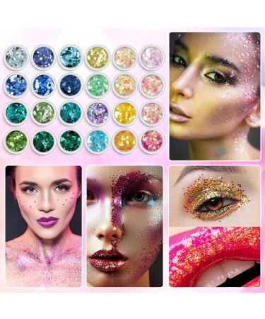 AOOWU Chunky Glitter 24 Colors 3D Nail Art Sequins - Holographic Cosmetic Glitter for Festival, Face, Body, Hair, Nails - Set of 2 (06&09) - Buy Online on GoSupps.com