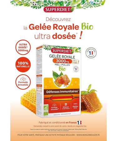 SUPERDIET - SUPERDIET- ROYALE JELLY 3000MG - Patented formula - Immune defenses - Ultra dosed -20 ampoules of 15 ml - Buy Online on GoSupps.com
