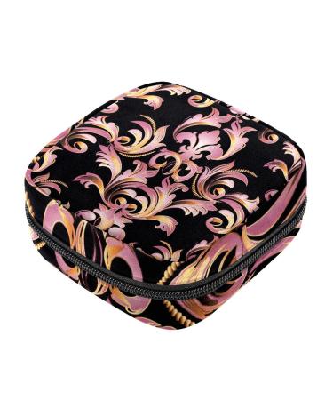 Menstrual Pad Bag with Zipper Damask Floral Pattern Tampons Collection Pouch for Women Girls Color 1