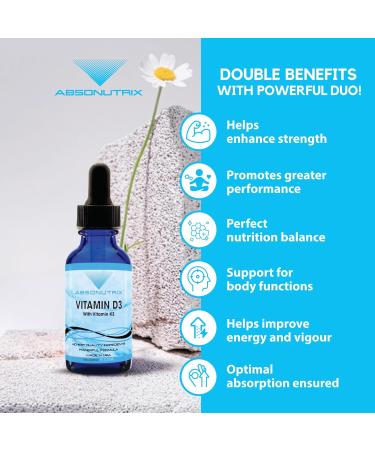 Absonutrix Vitamin D3 K2 Drops 390mg 4 Oz Liquid 302 Servings Made in USA Quick Absorption Quality Potent Ingredients Non-GMO GMP Certified Cruelty-Free Products Bone Strength Supplements - Buy Online on GoSupps.com