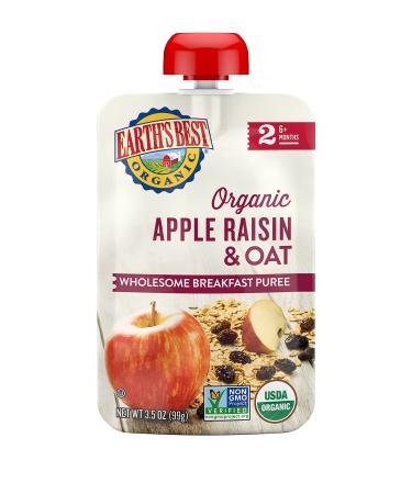 Earth's Best Organic Stage 2 Breakfast Baby Food Apple Raisin Flax & Oat 4 Oz Pouch (Pack of 12)