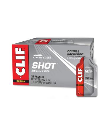 CLIF SHOT - Energy Gels - Double Expresso Flavor 100mg Caffeine- Non-GMO - Quick Carbs Caffeine for Energy - High Performance & Endurance - Fast Fuel Cycling and Running (1.2 Ounce Packet, 24 Count)