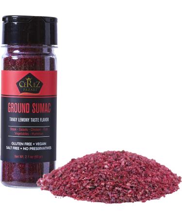 Cerez Pazari - Sumac Spice Powder - Turkish Sumac Seasoning - 2.1oz Easy To Use Flapper Spice Cap- Tangy Lemony Taste Flavor- Salt Free, Gluten Free, Middle Eastern and Mediterranean Spices 2.1 Ounce (Pack of 1)