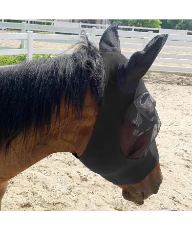 Black Full (Large) Horse Fly Mask - Lycra Fly Mask for Full Size Cob Horses with Ears - Equine Fly and UV Protection - Buy Online on GoSupps.com