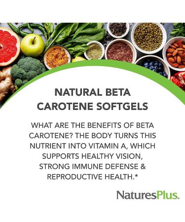 NaturesPlus Natural Beta Carotene 25,000 IU with Vitamin E | Eye Health Supplement | Antioxidant Softgels | Gluten-Free | 90 Servings - Buy Online on GoSupps.com