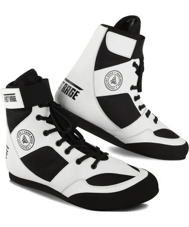FISTRAGE Leather Boxing Shoes | Kick Fighting Training Mesh Unisex Pro Men's & Youth | Lightweight Boot for Adults & Youth | White/Black - Size Women 9.5/Men 8 - Buy Online on GoSupps.com