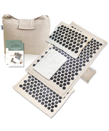 Jaraleesa XL Premium AkuPressurmatte with pillows for relieving back and neck pain including a carrying bag and foot fakirmatt- acupuncture Matte for muscle relaxation and massage tips