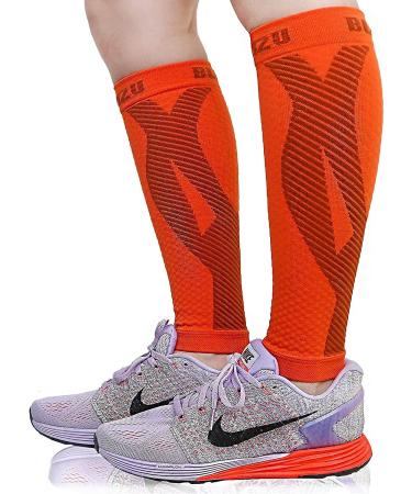 BLITZU 3 Pairs Calf Compression Sleeves Size L-XL for Men and Women - Orange, Black, White - Leg Support for Calf Pain & Shin Splints | Footless Compression Socks - Buy Online on GoSupps.com