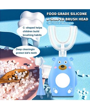 Kids Electric U-Shaped Sonic Toothbrush for Ages 3-12 - Rechargeable with 2 Brush Heads, Blue - Buy Online on GoSupps.com
