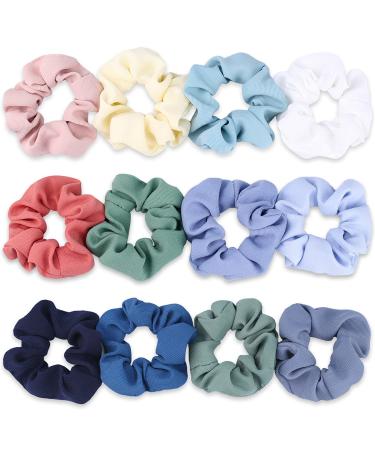 IVARYSS Cute Hair Scrunchies for Girls and Women  12 PCS Premium Twill Fabric Scrunchy  Soft Elastic Bands Ponytail Holder Hair Accessories Color A