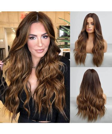 HAIRCUBE Ombre Brown Long Curly Wig 24 Inch | Synthetic Heat Resistant Fiber | Middle Part Wig for Women - Buy Online on GoSupps.com