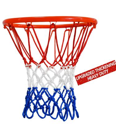 Mr Warm Basketball Net Outdoor, 2023 Upgraded Thickening Heavy Duty Basketball Net Replacement(6.88 Ounce), All Weather Anti Whip Basketball Hoop Net -12 Loops Red White Blue