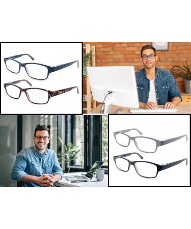 Shop Heeyyok Reading Glasses for Men - Large Rectangular Comfortable Fit 4 Pack - Stylish & Durable 2.0 Diopter Eyewear for Large Heads - Buy Online on GoSupps.com