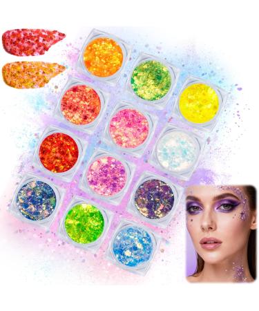 Kuvarix Face Glitter Powder 12 Colors Glitter Body Glitter Fluorescent Color Party Accessory Festival Accessory Halloween Makeup for Party Carnival