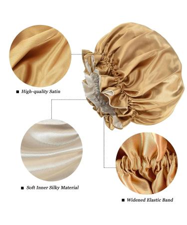 COOLCHI Satin Bonnet Cap Set for Women - Adjustable Silk Hair Wrap for Long Curly Hair - Khaki & Purple - Buy Online on GoSupps.com