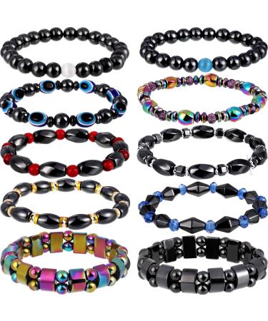 10 Pieces Magnetic Hematite Bracelets for Men Women Magnetic Bracelet Magnet Therapy Bracelet for Arthritis and Joint,10 Styles
