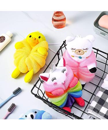 Kids Animal Bath Loofah Set - 4 Cute Cartoon Shower Sponges for Children - Baby Shower Exfoliating Pouf Scrubbers - 4 Styles Available - Buy Online on GoSupps.com