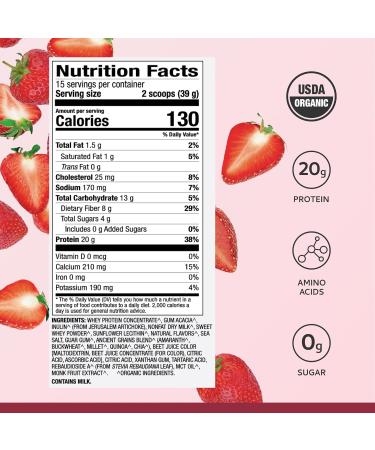Dr. Mercola Pure Power Organic Whey Protein - 20 g Protein - Supports Muscle Growth & Energy - Grass-Fed Whey Concentrate - 15 Servings (20.60 oz) - Strawberry - Buy Online on GoSupps.com