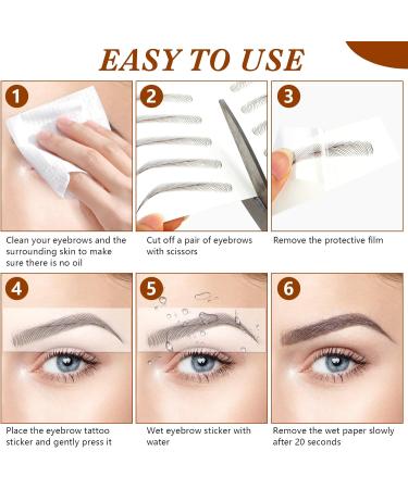 MWOOT 6 Sheets Hair-Like Eyebrow Tattoos Stickers 4D Natural Fake Eyebrow Transfers Stickers Waterproof Temporary Brow Grooming Shaping Eyebrow Stickers for Women and Girls((Brown-12) - Buy Online on GoSupps.com