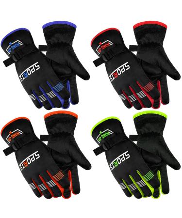 Bencailor 4 Pair Ski Gloves for Men Women Kids Snow Windproof Gloves Winter Warm Non Slip Gloves Breathable Snowboard Gloves (Bright Style)
