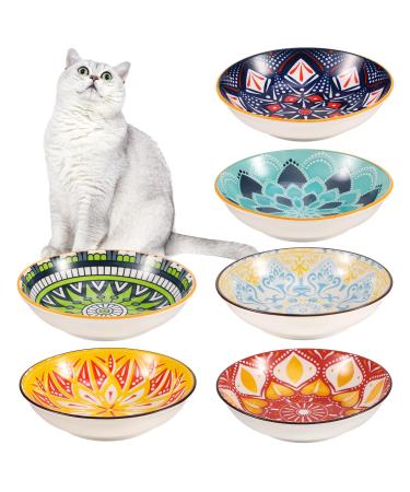 Radsocken 6 PCS Ceramic Cat Bowls 5.5 Inches Cat Dishes And Bowls Wide Shallow Cat Food Bowls Colorful Anti Whisker Fatigue Kitten Feeding Dishes Cat Plates for Indoor Cats Kitten