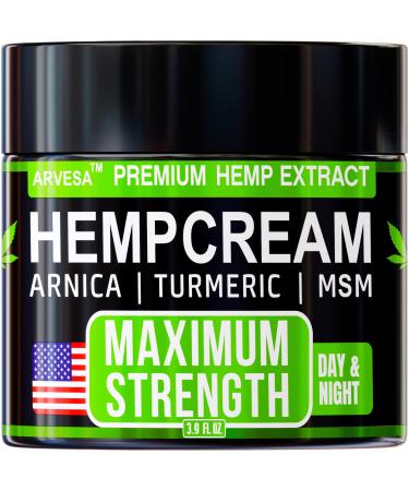 Hemp Cream - Maximum Strength - Relieve Muscle, Joint, Back, Knee - Natural Hemp Oil Extract Gel Rub with MSM - Glucosamine - Arnica - Turmeric - Maximum Strength - Made in USA - 3.9 fl oz