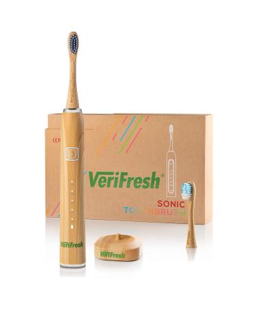 VeriFresh Sonic Bamboo Toothbrush - Biodegradeable Bamboo Heads with Castor Oil bristles - Includes 2 Brush Heads - Replacement Heads Available Separately