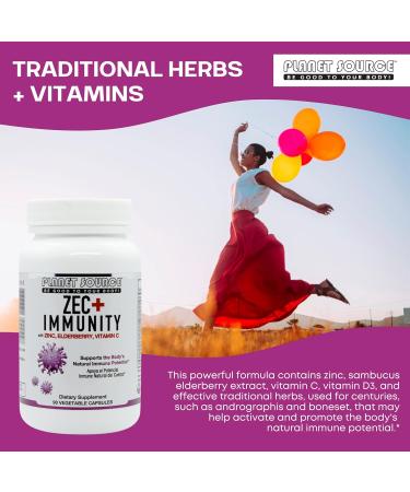 Planet Source ZEC+ Immunity - Adult Vitamins with Zinc Elderberry and Vitamin C - Natural Elderberry Immune Support Supplement for Healthy Living - 90 Count Veggie Capsules - Buy Online on GoSupps.com