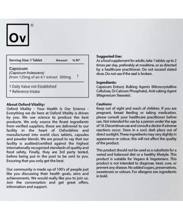High Strength Capsicum Tablets 500mg | Vegan | Natural Extract | UK Manufactured | Oxford Vitality - Buy Online on GoSupps.com