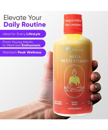 Elevatic Mega Liquid Multivitamin | 32 Fl.oz (960ml) | Easy to Consume Daily Use Multivitamin Liquid | Nutrition & Immune Support | Packed with Vital Nutrients for All - Buy Online on GoSupps.com