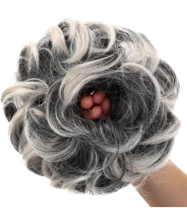 JJstar 2PCS Messy Bun Hair Pieces - Curly Fake Hair Buns for Women - High Heat Resistant Synthetic Fiber Scrunchies - Gray & White Tips - Buy Online on GoSupps.com